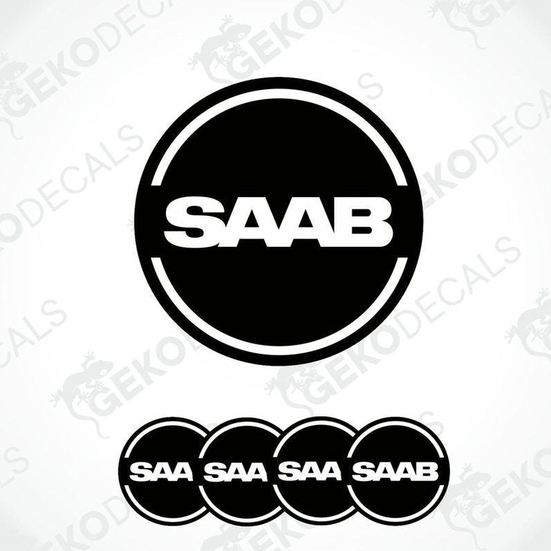 Set of four black and white vinyl decals with the SAAB logo.