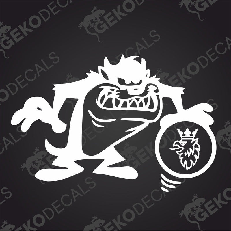 A die cut sticker depicting a cartoonish character with a grumpy expression, designed for use as a truck decal.