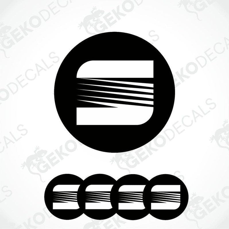 Set of four vinyl decals with polyurethane coating, featuring the SEAT logo in black and white.