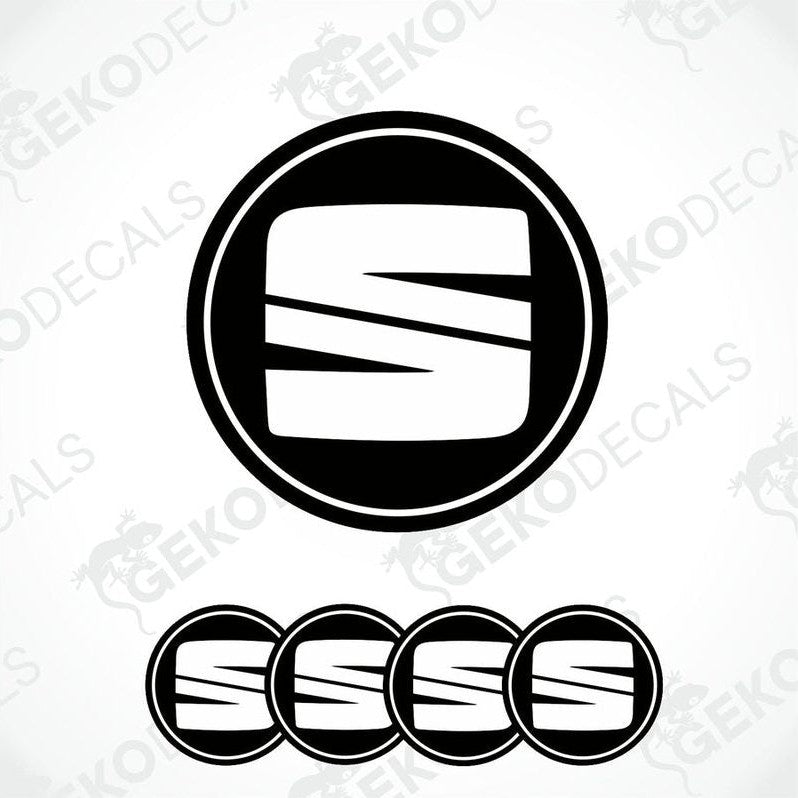 Set of four vinyl decals with polyurethane coating, featuring the SEAT logo in black and white.