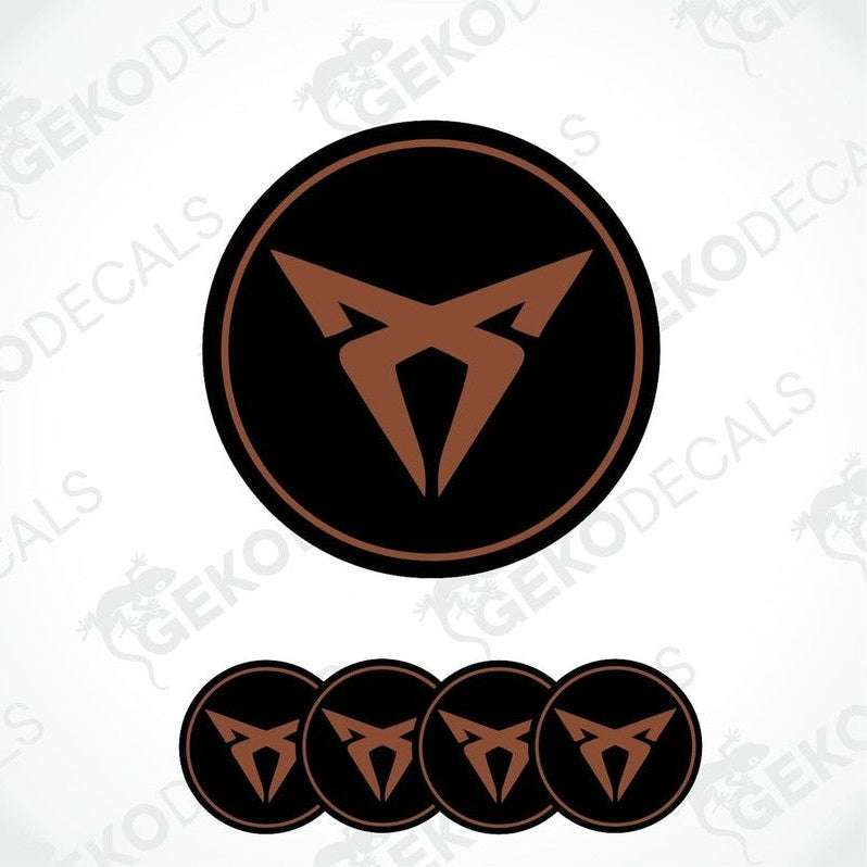 Set of four black vinyl stickers with brown Seat Cupra logo