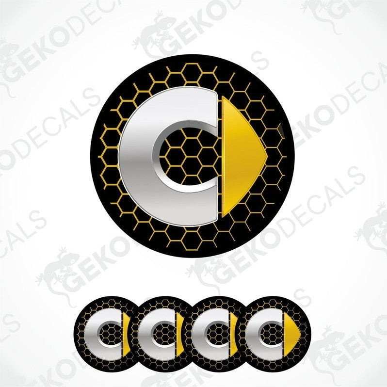 A set of car decals featuring a black, yellow, and gray color scheme with a honeycomb pattern and a stylized 'SMART' logo.