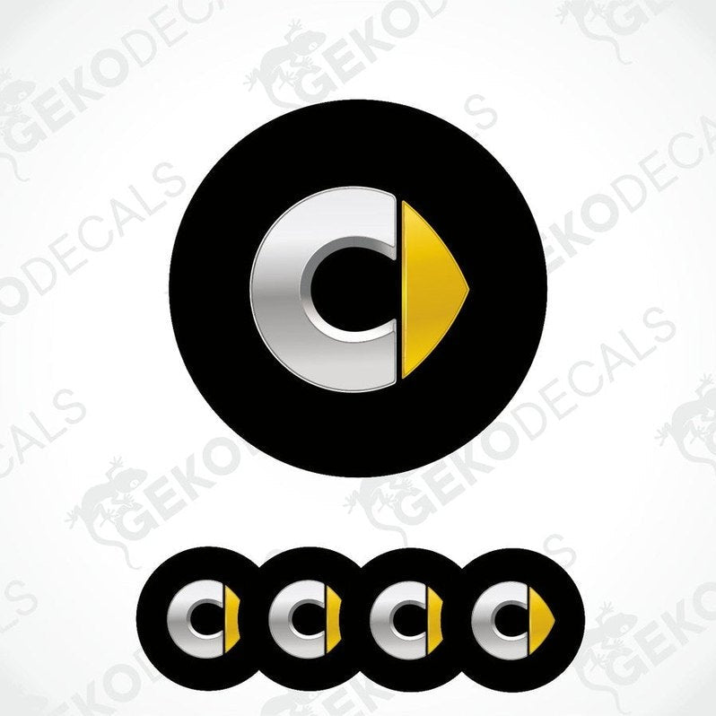 A set of four black vinyl stickers with a yellow 'SMART' logo design.