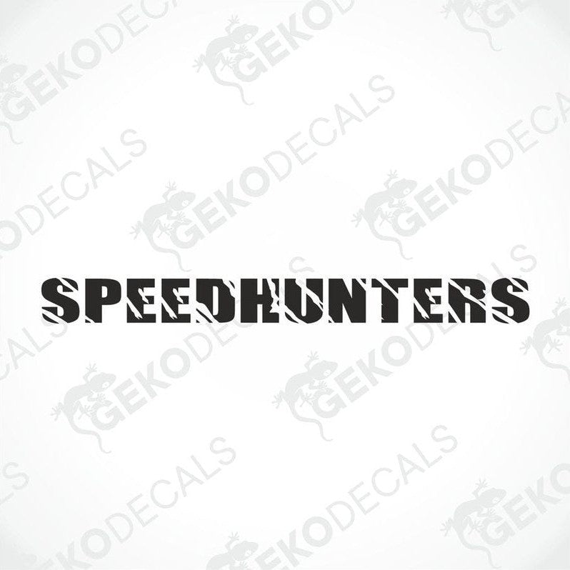 Black car windshield sticker with cut-out text SPEEDHUNTERS