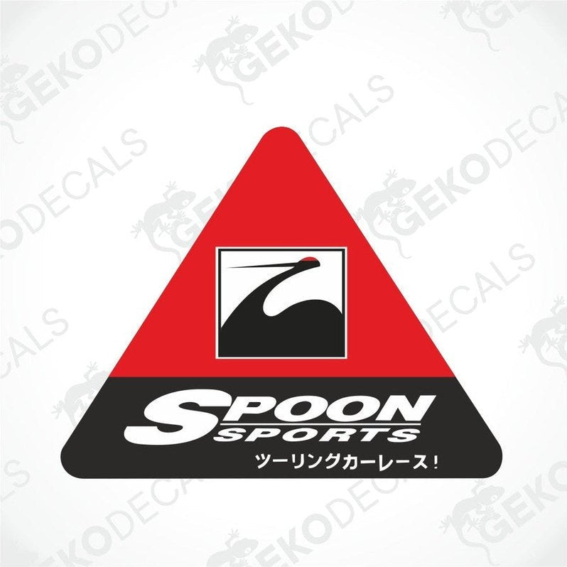 A red, black, and white car sticker with the Spoon Sports logo and text