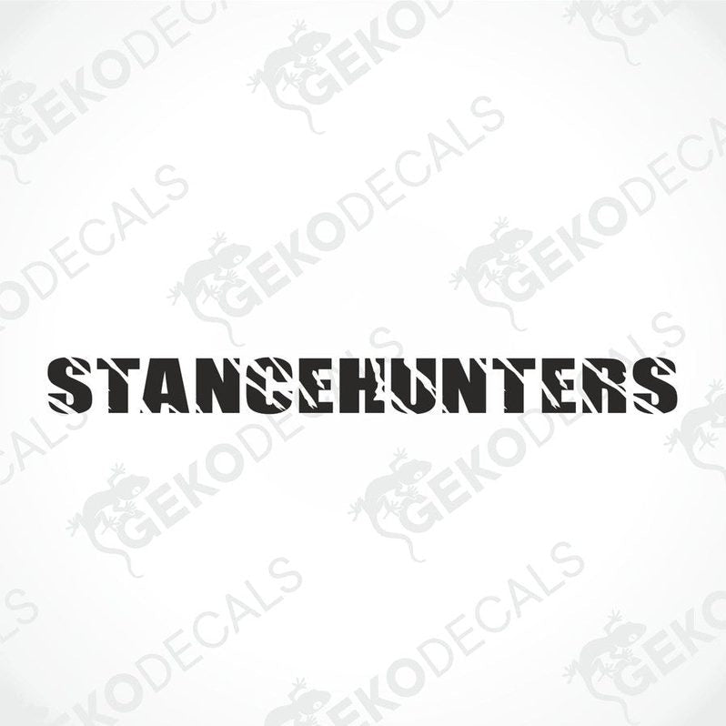 Black car windshield sticker with cut-out text STANCEHUNTERS