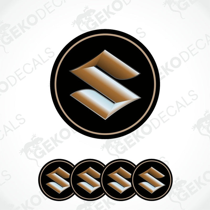 A set of four vinyl decals with polyurethane coating featuring the SUZUKI logo.