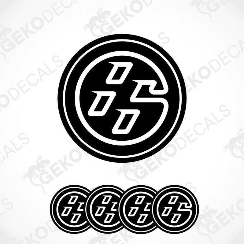 A set of four black vinyl stickers with the TOYOTA 66 logo, designed for use on car wheels or caps.