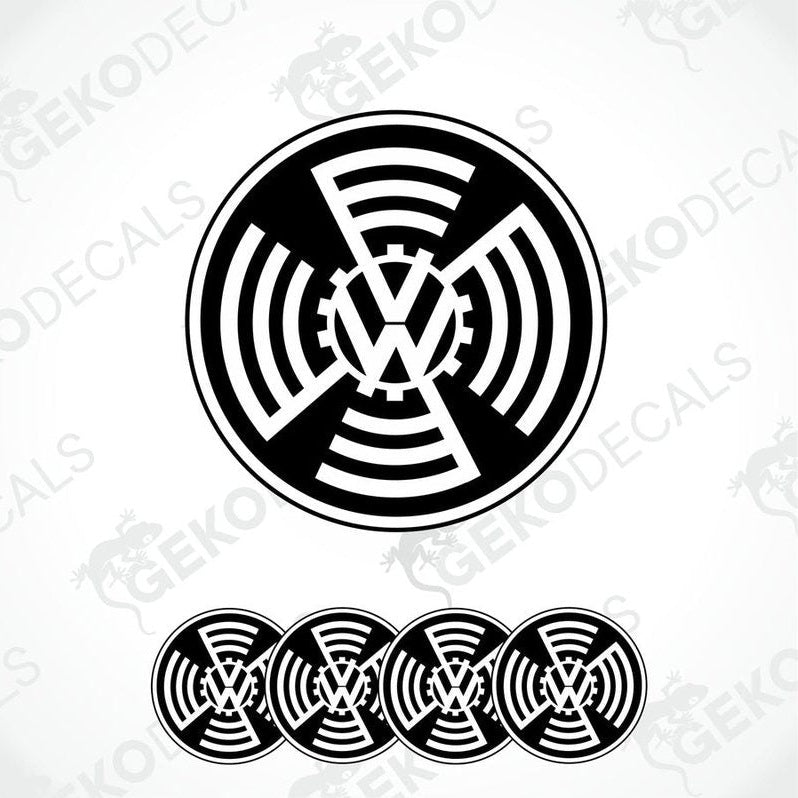A set of four black vinyl stickers with a geometric pattern and the VOLKSWAGEN brand logo.