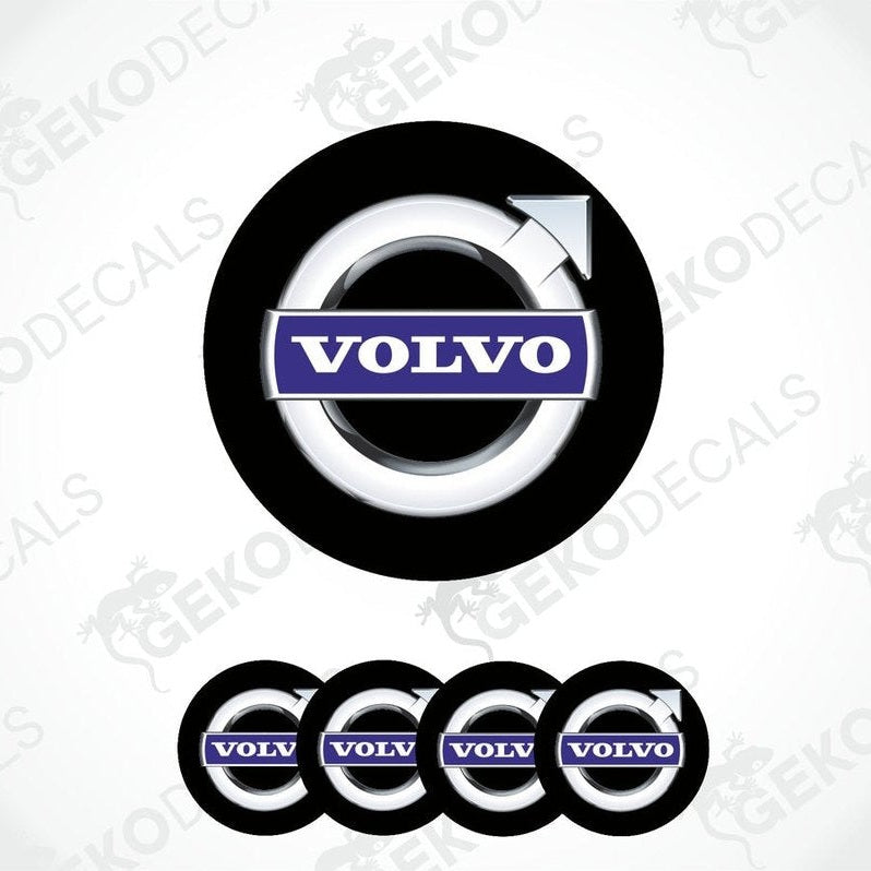 A set of vinyl decals with the Volvo logo applied on a circular background, typically used for car wheels.