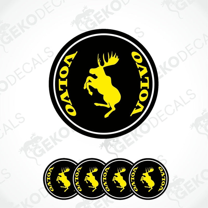 A set of vinyl decals with a polyurethane coating featuring a moose silhouette on a black background, branded with the name 'Volvo'.