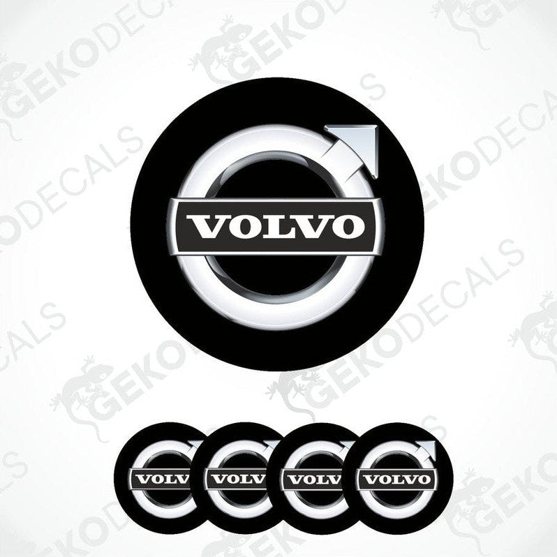 A set of four black and silver vinyl decals with the Volvo logo.