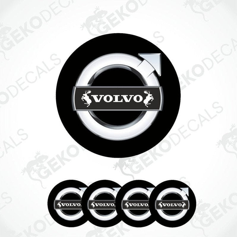 A set of vinyl decals with polyurethane coating, featuring the Volvo car brand logo, displayed on a white background.