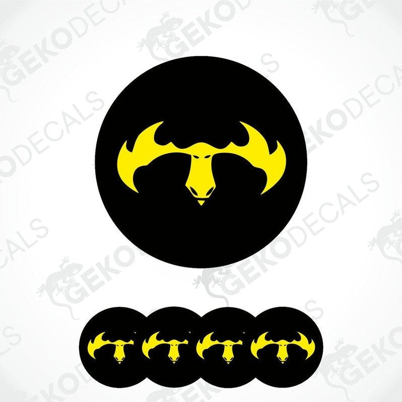 Set of four vinyl decals featuring a yellow moose silhouette on a black background, designed for vehicle use.