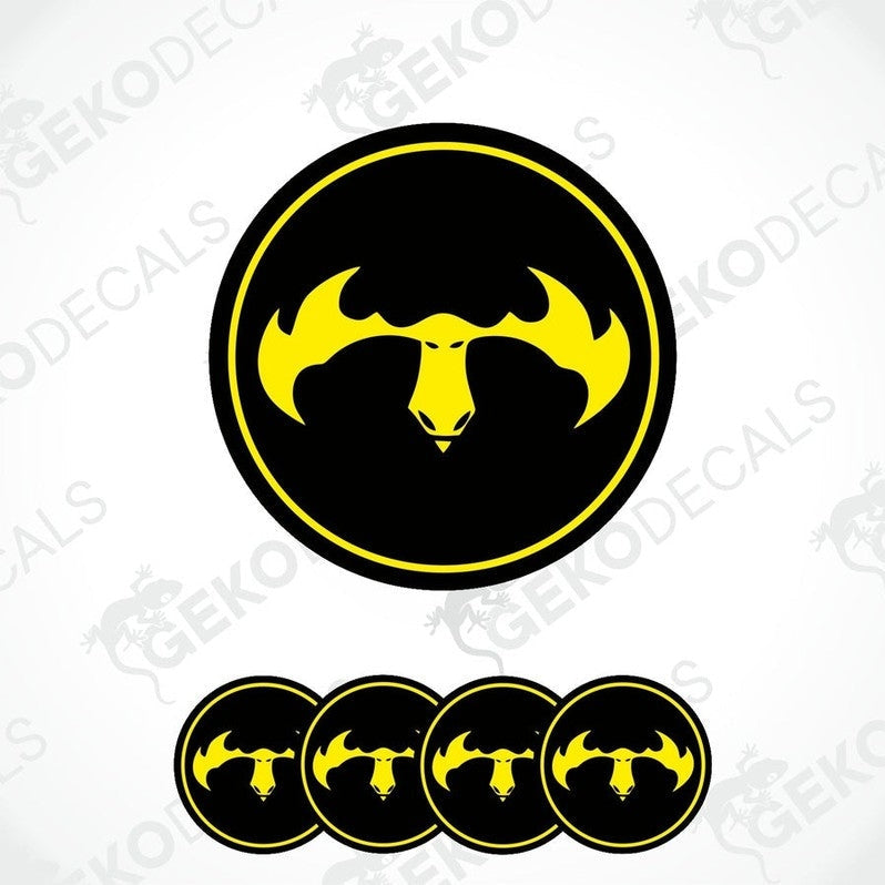 Set of four vinyl decals featuring a yellow moose silhouette on a black background, designed for vehicle use.