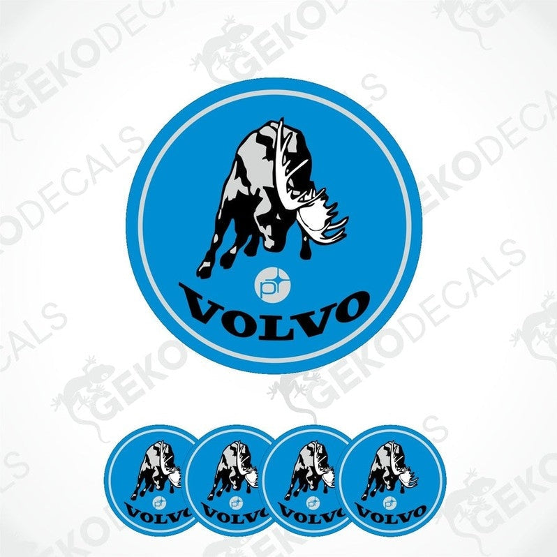 A set of blue vinyl decals with the Volvo POLESTAR logo applied on them, displayed on a white background.