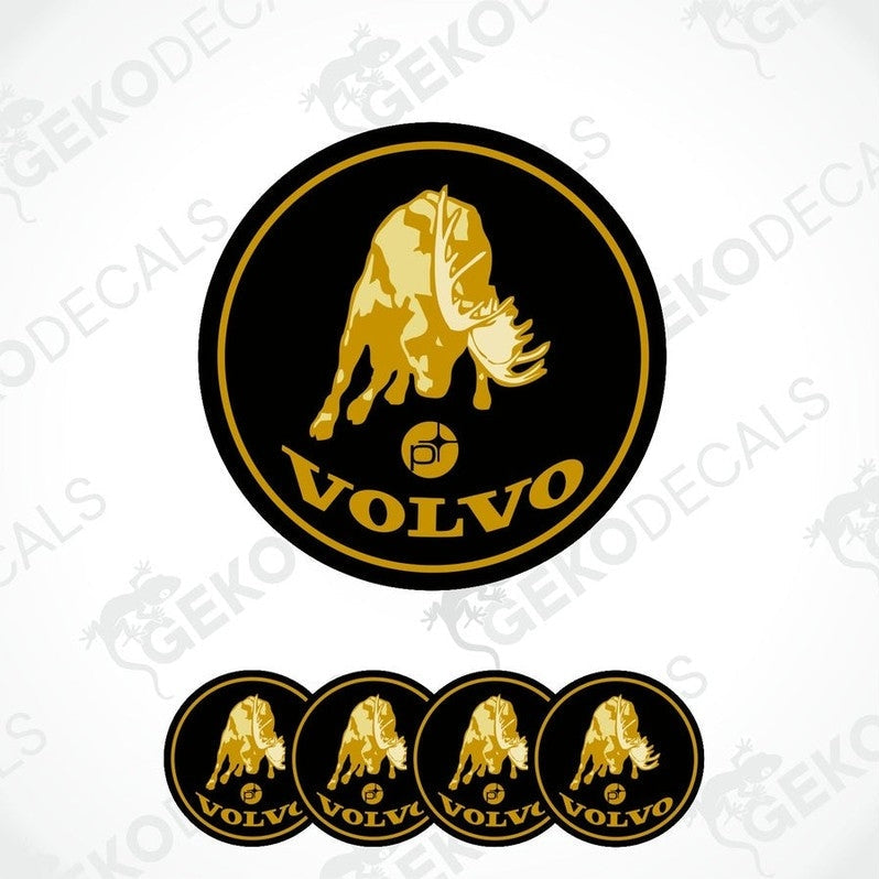 Set of four black vinyl stickers with a brown Volvo logo and moose image.
