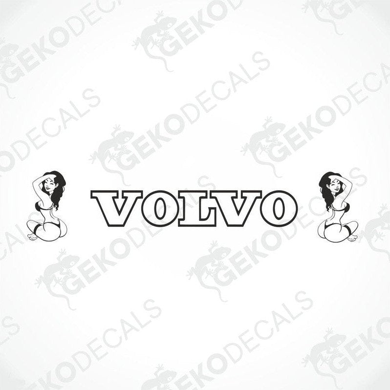 Volvo black car windshield sticker with cut out text VOLVO and text sexy girls bolt on both sides