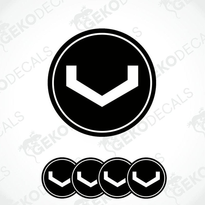 A set of four vinyl decals with a polyurethane coating, featuring a geometric shape design, predominantly black and white in color.
