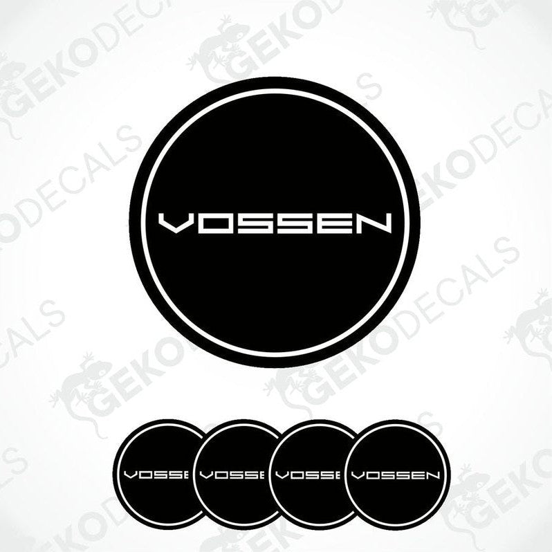 A set of four black vinyl stickers with the word 'VOSSEN' printed on them, presented against a white background.
