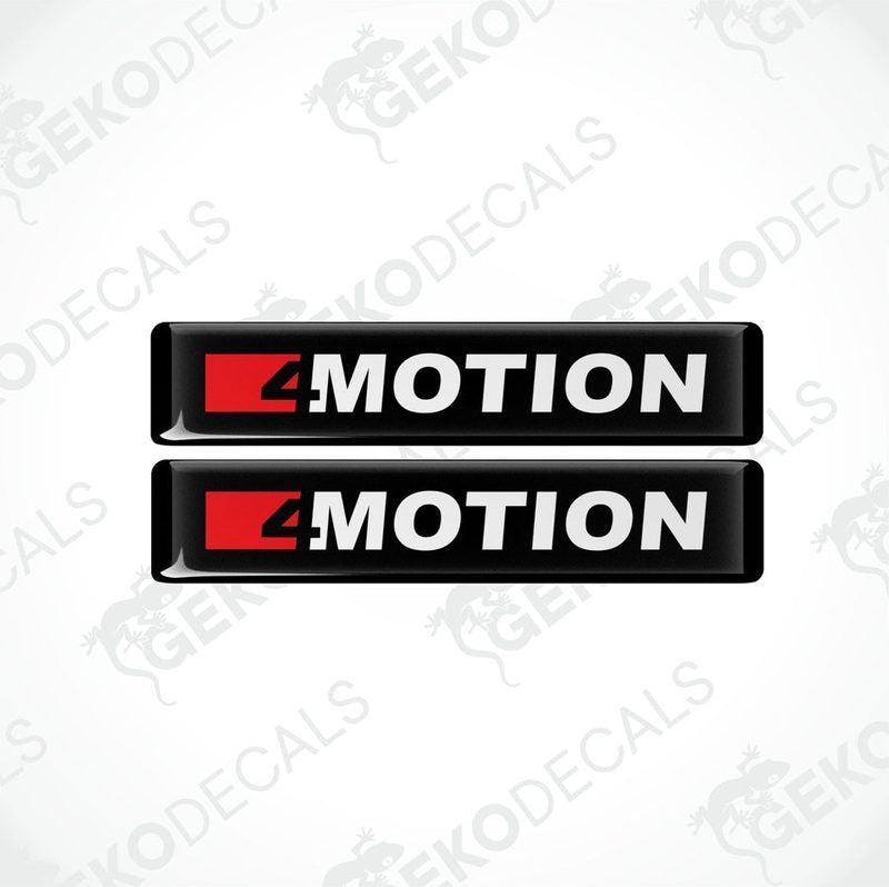 Two black vinyl stickers with the text '4 MOTION'  in white and red colors.