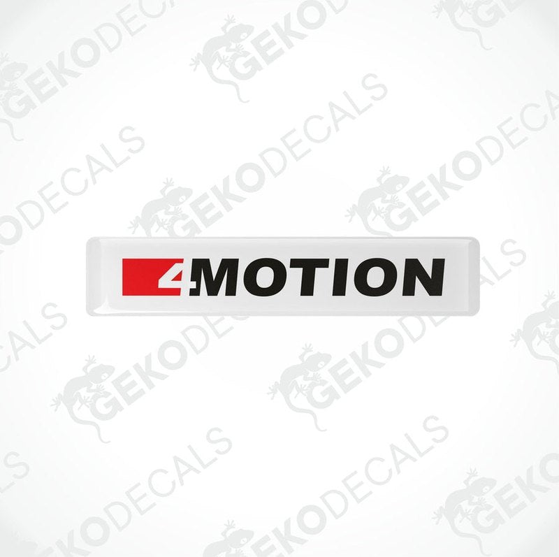 Withe vinyl stickers with the text '4 MOTION'  in black and red colors.