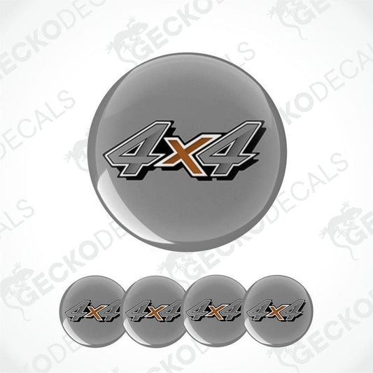 Set of 5 metallic gray '4x4' emblems on a white background with 'Gecko Decals' branding.