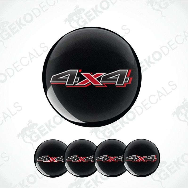 Black wheel rim stickers with '4X4' logo on a white background