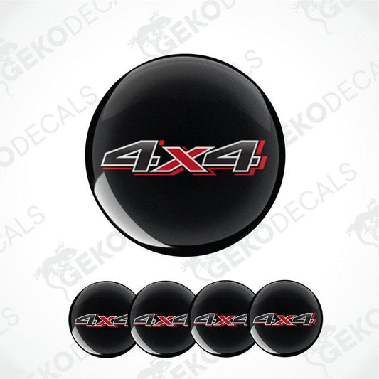 Black wheel rim stickers with '4X4' logo on a white background