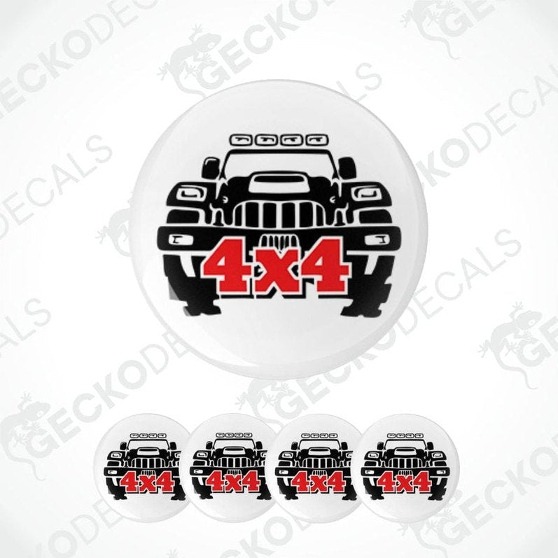 Set of 5 round decals with a 4x4 vehicle graphic and text on a white background.