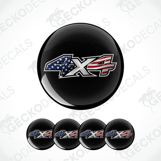 Set of black 4x4 decals with American flag design on a white background