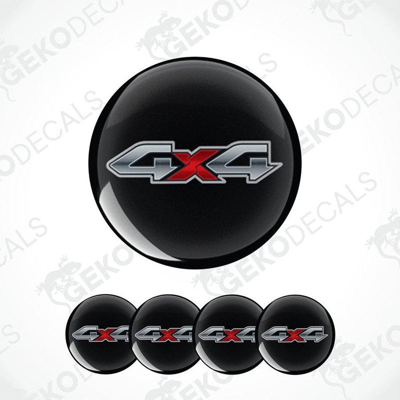 Black 4x4 logo decal with red and silver accents on a white background.