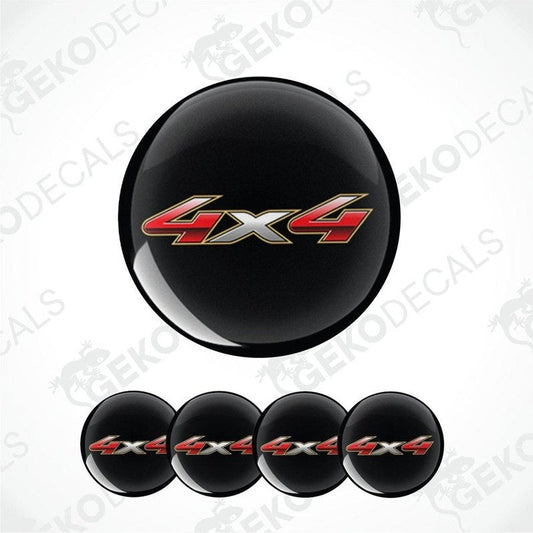 Black '4x4' logo decal with red and gold text on a white background.