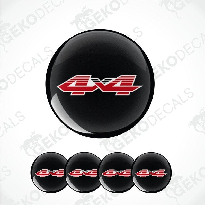 Black 4x4 logo decal with red text on a white background
