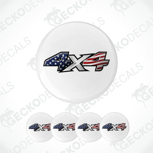 Set of white stickers with 4x4 and American flag design on a white background.