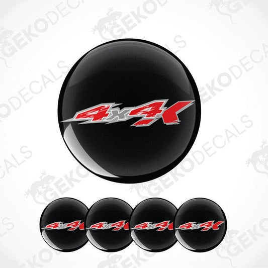 Black 4x4 decal with red and silver text on a white background