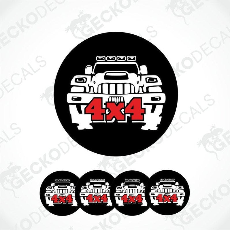 Set of 5 black decals with a white and red '4x4' design on a white background.