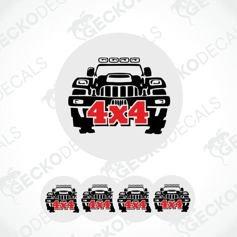 Set of 6 '4x4' vehicle decals with a Jeep graphic on a white background.