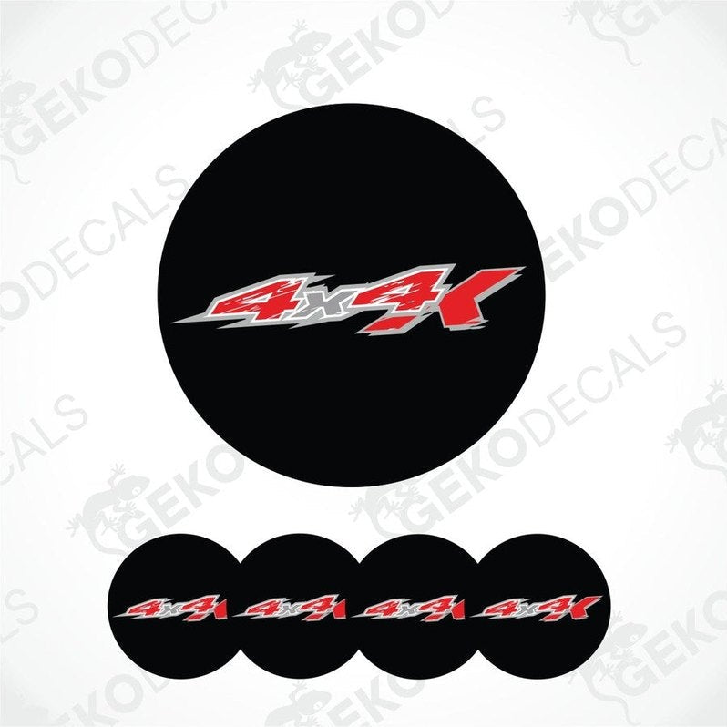 Black circular decal with '4x4' text on a white background