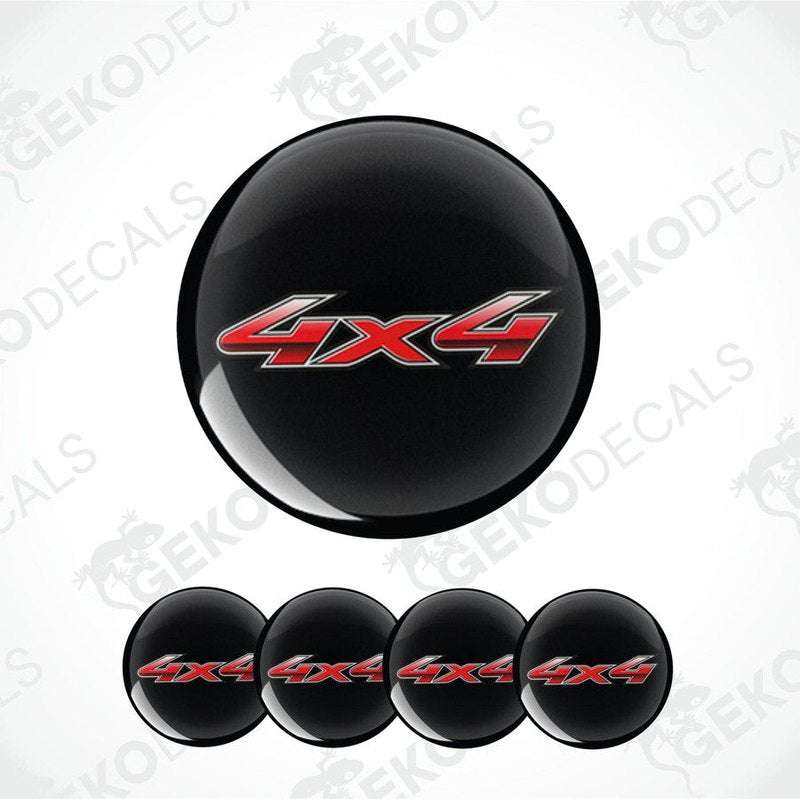Black 4x4 emblems with red text on a white background