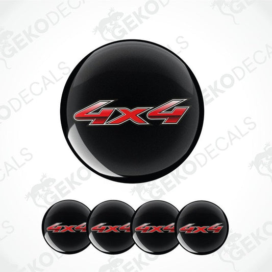Black 4x4 emblems with red text on a white background