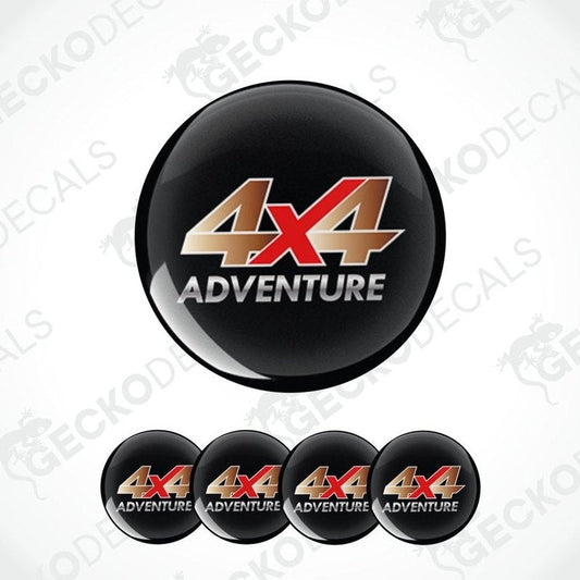 Set of 5 black '4x4 Adventure' decals with gold and red text on a white background.