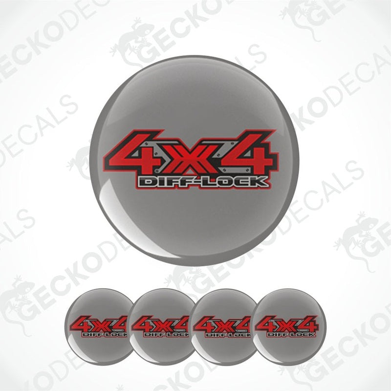 Set of 5 '4x4 Diff-Lock' decals on a white background with 'Gecko Decals' branding.
