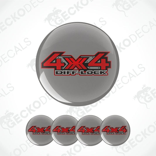 Set of 5 '4x4 Diff-Lock' decals on a white background with 'Gecko Decals' branding.