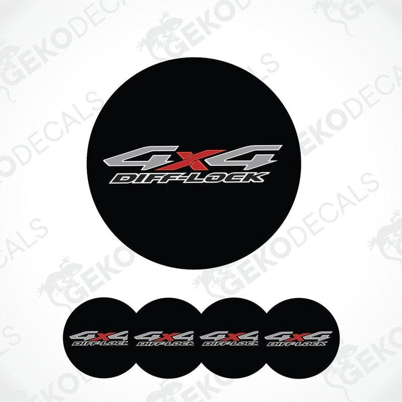 Black round decal with '4X4 Diff-Lock' text on a white background