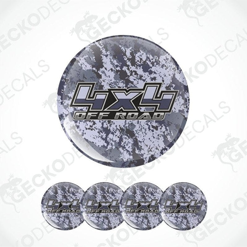 Set of 6 round '4x4 Off Road' decal stickers on a white background with 'Gecko Decals' branding.