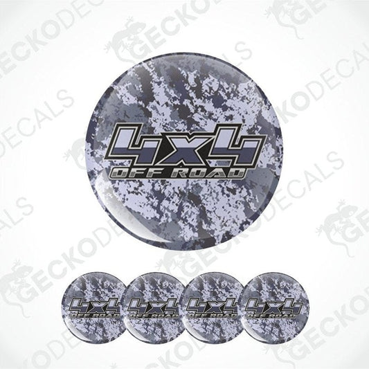 Set of 6 round '4x4 Off Road' decal stickers on a white background with 'Gecko Decals' branding.