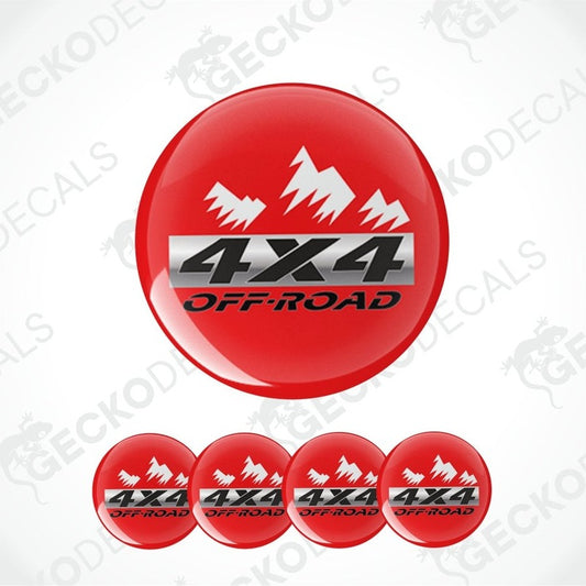Red 4x4 off-road decal with mountain design on a white background