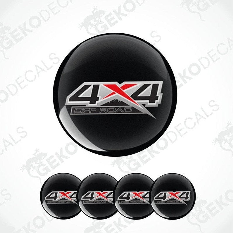 Set of black '4X4 Off Road' wheel rim stickers on a white background with GEKODECALS branding.