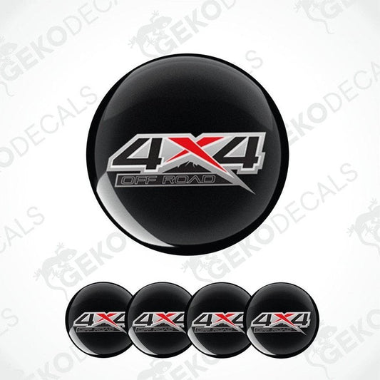Set of black '4X4 Off Road' wheel rim stickers on a white background with GEKODECALS branding.